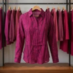 magenta textured long sleeve button down shirt with metallic dots (4)