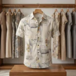 men's beige abstract floral print half sleeve shirt (2)