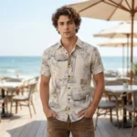 men's beige abstract floral print half sleeve shirt (4)