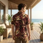 men's maroon and beige abstract print half sleeve shirt (1)