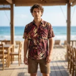 men's maroon and beige abstract print half sleeve shirt (3)