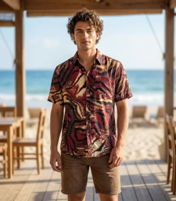 men's maroon and beige abstract print half sleeve shirt (3)