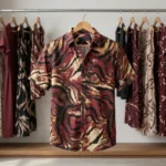 men's maroon and beige abstract print half sleeve shirt (4)