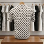 men's white crew neck t shirt with an all over black NY monogram print and a green embroidered chest logo (3)