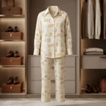 off white printed co ord set with quirky dog illustrations paired (2)