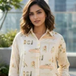 off white printed co ord set with quirky dog illustrations paired (5)