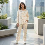 off white printed co ord set with quirky dog illustrations paired (6)