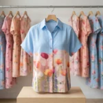 omen's light blue casual half sleeve shirt with watercolor floral print (1)