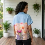 omen's light blue casual half sleeve shirt with watercolor floral print (3)
