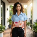omen's light blue casual half sleeve shirt with watercolor floral print (4)