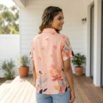 peach floral print half sleeve casual shirt front view (4)