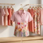 pink half sleeve collared shirt with a watercolor floral bottom print (1)