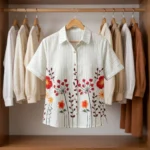 striped half sleeve button down shirt with floral embroidery (1)