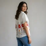 striped half sleeve button down shirt with floral embroidery (3)