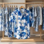 wearing a white and blue floral print half sleeve casual shirt for men (2)