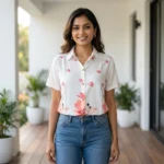 white half sleeve shirt with a pink and orange floral border print (2)