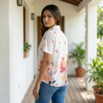 white half sleeve shirt with a pink and orange floral border print (5)