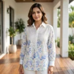 white long sleeve button down shirt with blue floral prints (2)
