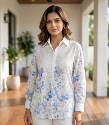 white long sleeve button down shirt with blue floral prints (2)