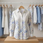 white long sleeve button down shirt with blue floral prints (4)