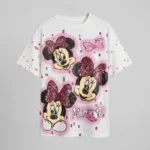 white women's oversized t shirt with a pink Minnie Mouse graphic print (5)