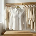 woman wearing a white crinkled cotton long sleeve shirt (3)
