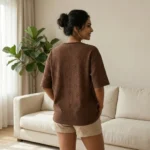 women's brown oversized graphic t shirt with dog print (2)