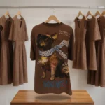 women's brown oversized graphic t shirt with dog print (3)