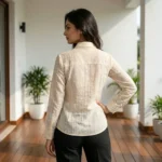 women's off white floral embroidered button down shirt (4)