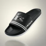 Black Lacoste mens slider sandals with white crocodile logo (3)