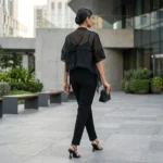 Black sheer crinkled tie up short shrug for women (1)