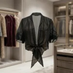 Black sheer crinkled tie up short shrug for women (2)