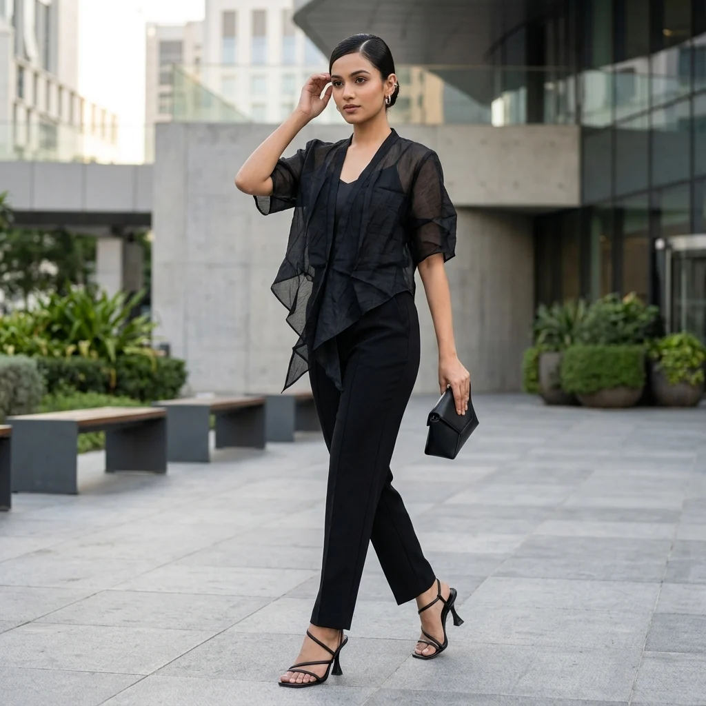 Black sheer crinkled tie up short shrug for women (4) Black sheer crinkled tie up short shrug for women (4)