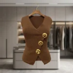 Brown ribbed asymmetric waistcoat top (2)