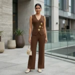 Brown ribbed asymmetric waistcoat top (5)