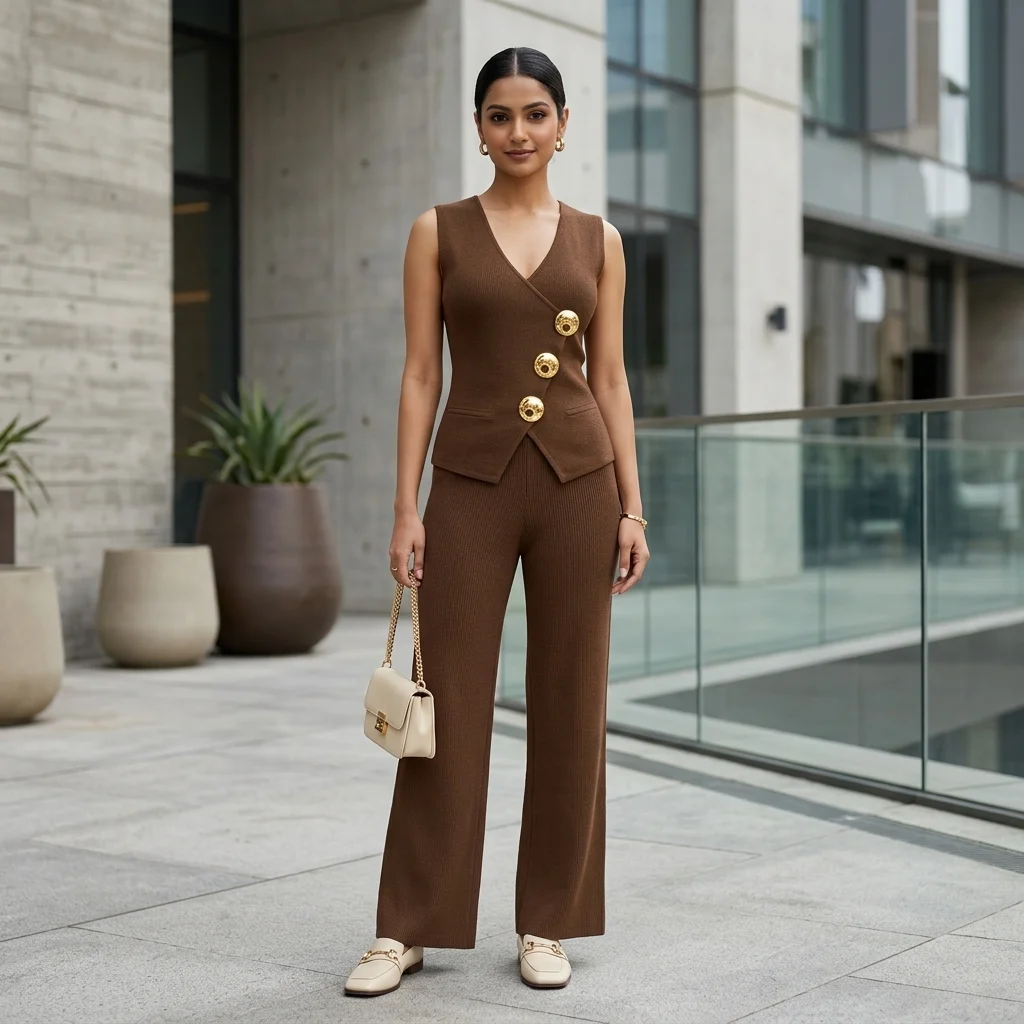 Brown ribbed asymmetric waistcoat top (5) Brown ribbed asymmetric waistcoat top (5)