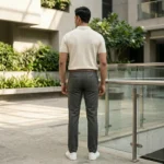 Charcoal grey tailored slim fit men's trousers in textured fabric (5)