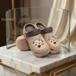 DD beige platform women bclogs with Barbie crystal charms (2)