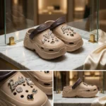 DD beige platform women bclogs with Barbie crystal charms (3)