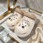 Double D women cream chunky platform clogs decorated with rhinestone and pearl charms (1)