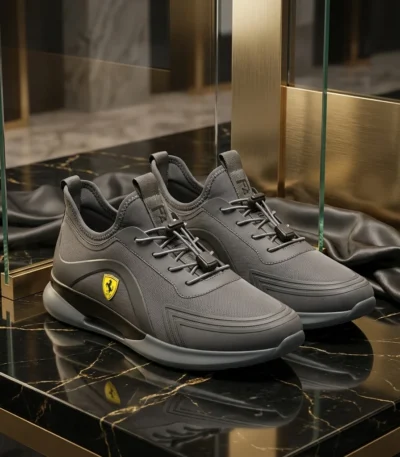 Grey Ferrari casual mens sneakers with yellow logo (1)