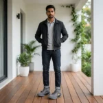 Grey Ferrari casual mens sneakers with yellow logo (2)