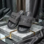 Grey Hugo Bossmens slides with bold logo on strap (3)
