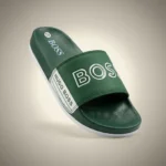 Hugo Boss mens dark green slides with white logo text on the strap (2)