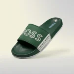 Hugo Boss mens dark green slides with white logo text on the strap (4)