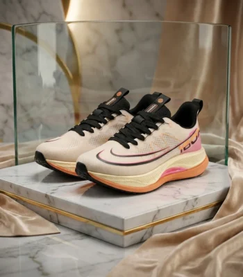 IGOX mens beige running sneakers with pink and orange details (1)