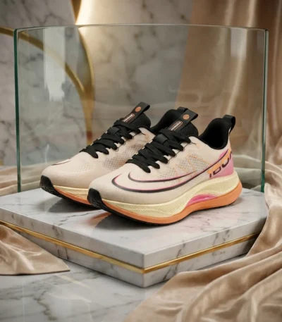 IGOX mens beige running sneakers with pink and orange details (1)