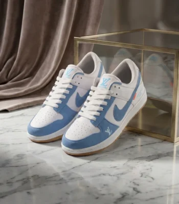 Louis Vuitton light blue suede and white leather lowtop sneaker (1)