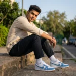 Louis Vuitton light blue suede and white leather lowtop sneaker (4)
