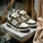 Louis Vuitton mens olive green and white leather chunky sneaker (2)